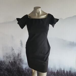 Gianni Bini Black Square Neck Ruffle Sleeve Dress | Women's Large